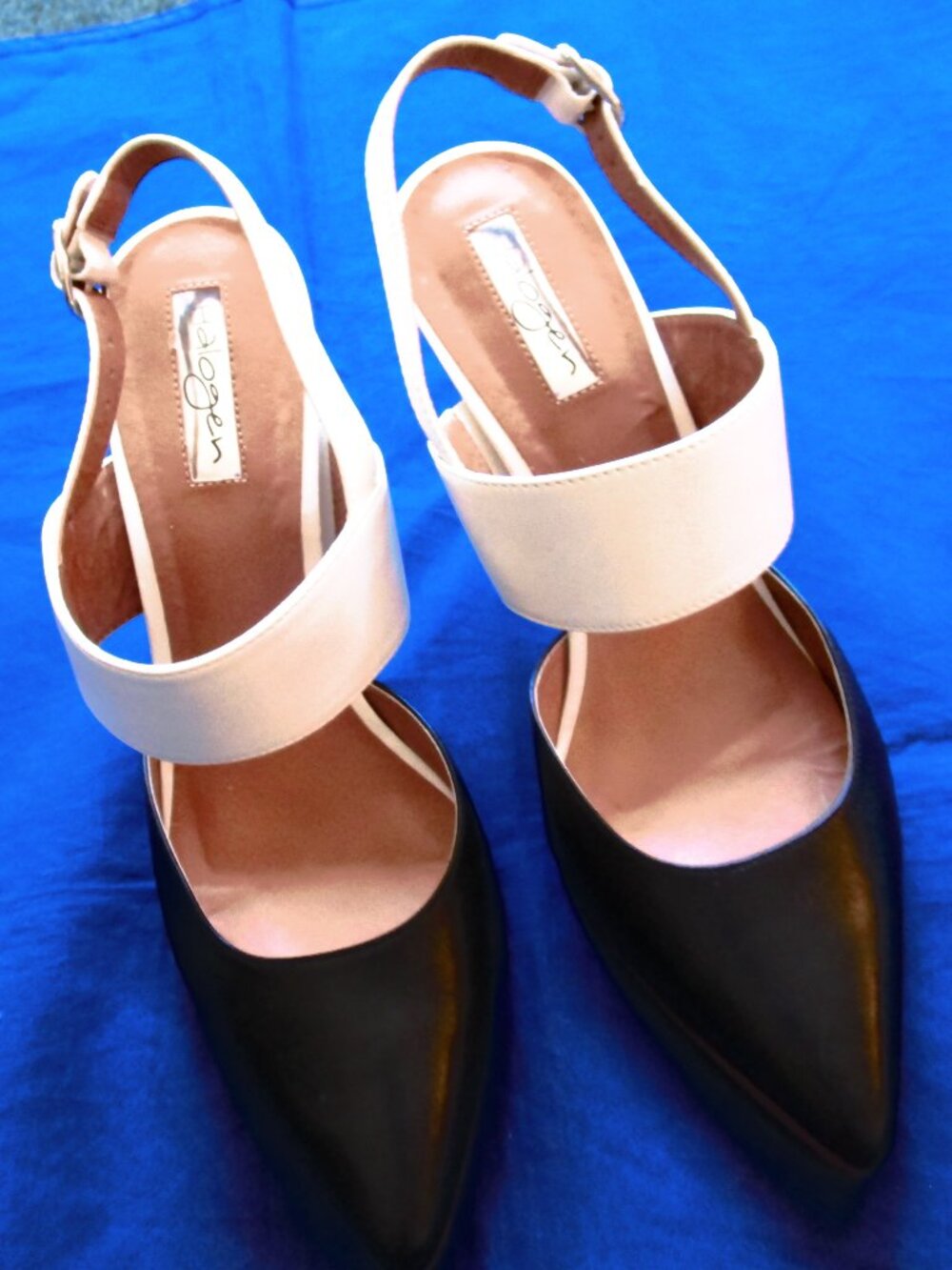 WOMEN'S BLACK & WHITE HIGH HEEL  SLINGBACK SHOES-SIZE 8M-HALOGEN--